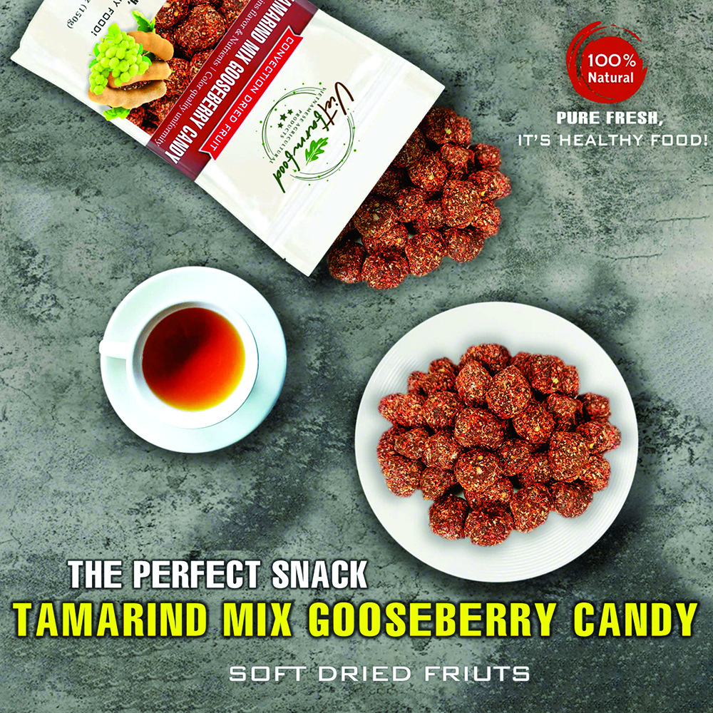 TAMARIND MIX GOOSEBERRY CANDY 5.29oz (150g) VIETFARMFOOD: Convection dried fruit with a little sugar, salt, natural sweetness, soft when chewed. Suitable for snack, healthy dessert for all ages