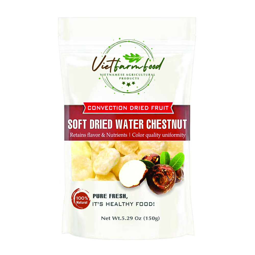 SOFT DRIED WATER CHESTNUT 5.29oz (150g) VIETFARMFOOD: Convection dried fruit with a little sugar, salt, natural sweetness, soft when chewed. Suitable for snack, healthy dessert for all ages