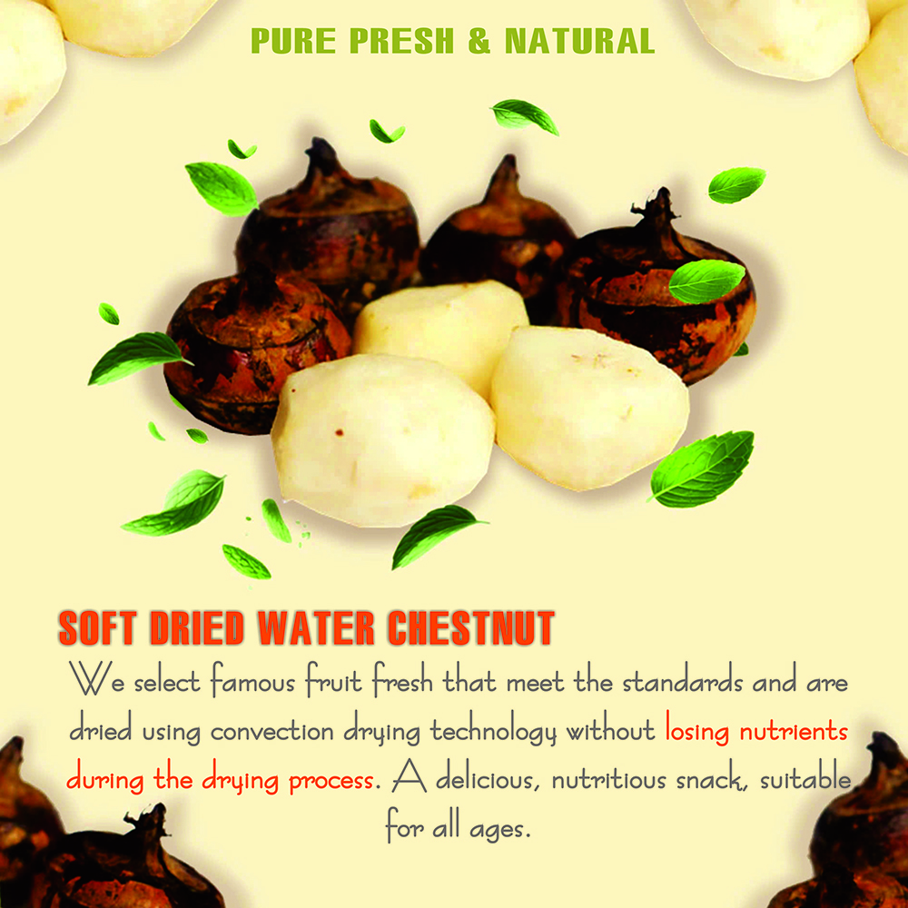 SOFT DRIED WATER CHESTNUT 5.29oz (150g) VIETFARMFOOD: Convection dried fruit with a little sugar, salt, natural sweetness, soft when chewed. Suitable for snack, healthy dessert for all ages