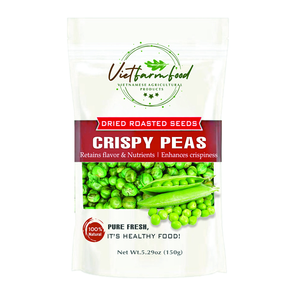 CRISPY GREEN PEAS 5.29oz (150g) VIETFARMFOOD: Lightly fried in oil. No sugar, natural sweetness, characteristic fatty taste, crispy. Suitable as a topping, or as a delicious, nutritious snack.