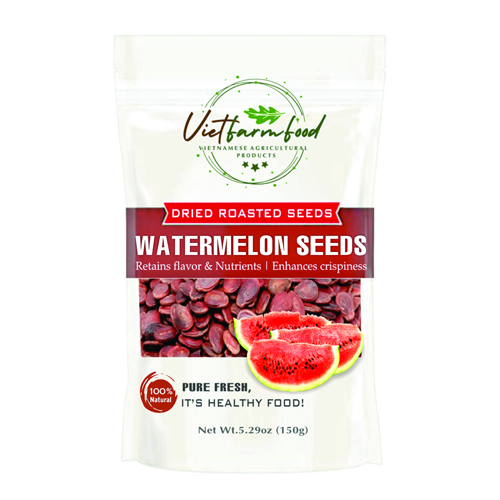 ROASTED WATERMELON SEED 5.29oz (150g) VIETFARMFOOD: Naturally dry roasted. No sugar, no oil, natural sweetness, characteristic fatty taste, crispy. Suitable as a topping, delicious, nutritious snack.
