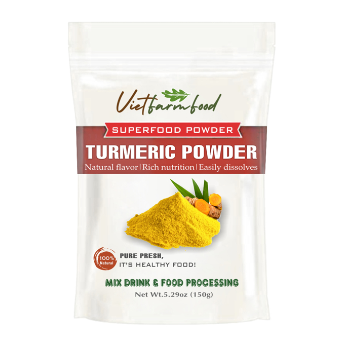 TUMERIC POWDER 5.29 Oz (150g) VIETFARMFOOD: Natural pure, convection dried seasoning made from real vegetables - perfect for adding flavor to any meal, from cooking, baking, salads, soups, sauces