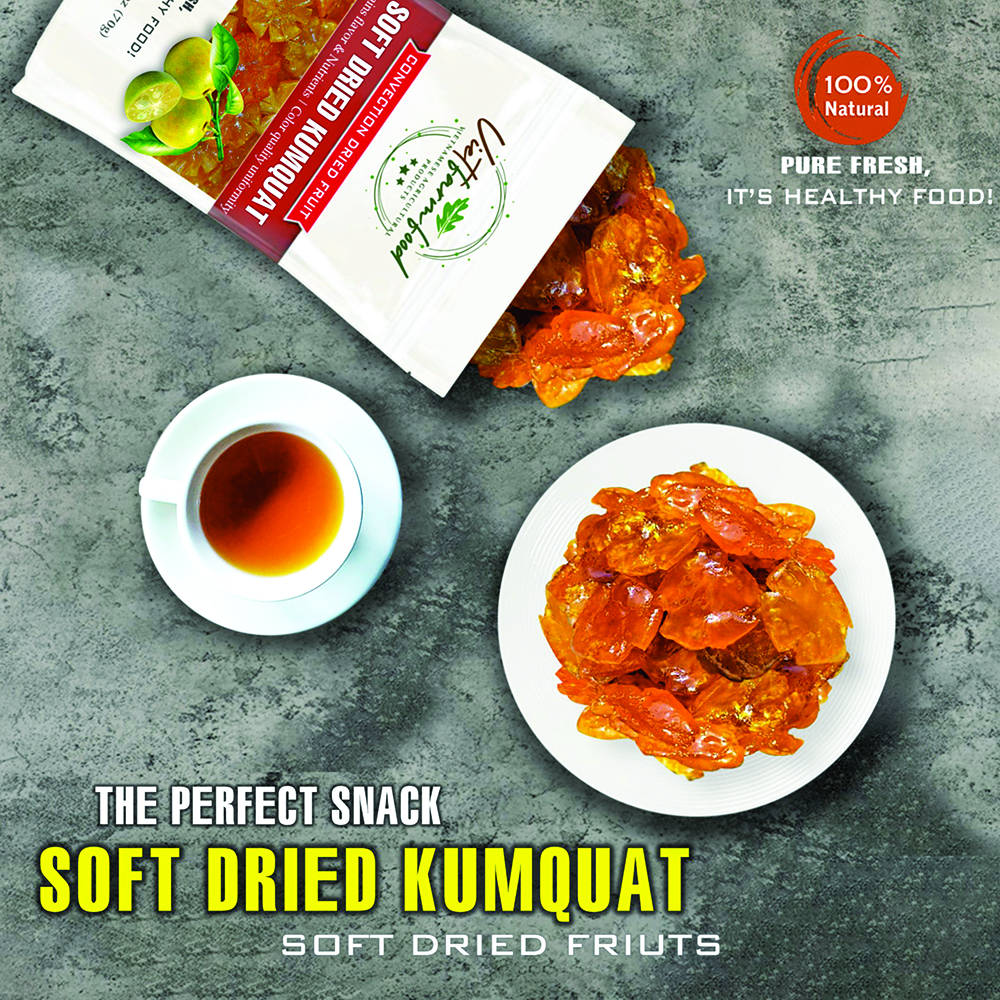 SOFT DRIED KUMQUAT 5.29oz (150g) VIETFARMFOOD: Convection dried fruit with a little sugar, salt, natural sweetness, soft when chewed. Suitable for snack, healthy dessert for all ages
