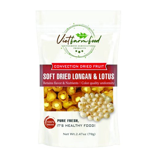 SOFT DRIED LONGAN & LOTUS 5.29oz (150g) VIETFARMFOOD: Convection dried fruit with a little sugar, salt, natural sweetness, soft when chewed. Suitable for snack, healthy dessert for all ages 1 SOFT DRIED LONGAN WITH LOTUS CONVECTION DRIED FRUIT Viet Farm Food Agricultural Products 84 0938838553 1
