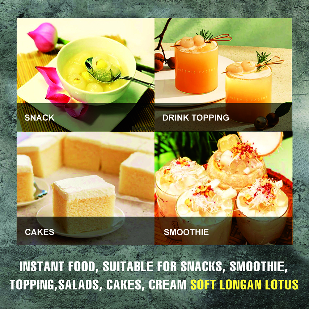 SOFT DRIED LONGAN & LOTUS 5.29oz (150g) VIETFARMFOOD: Convection dried fruit with a little sugar, salt, natural sweetness, soft when chewed. Suitable for snack, healthy dessert for all ages