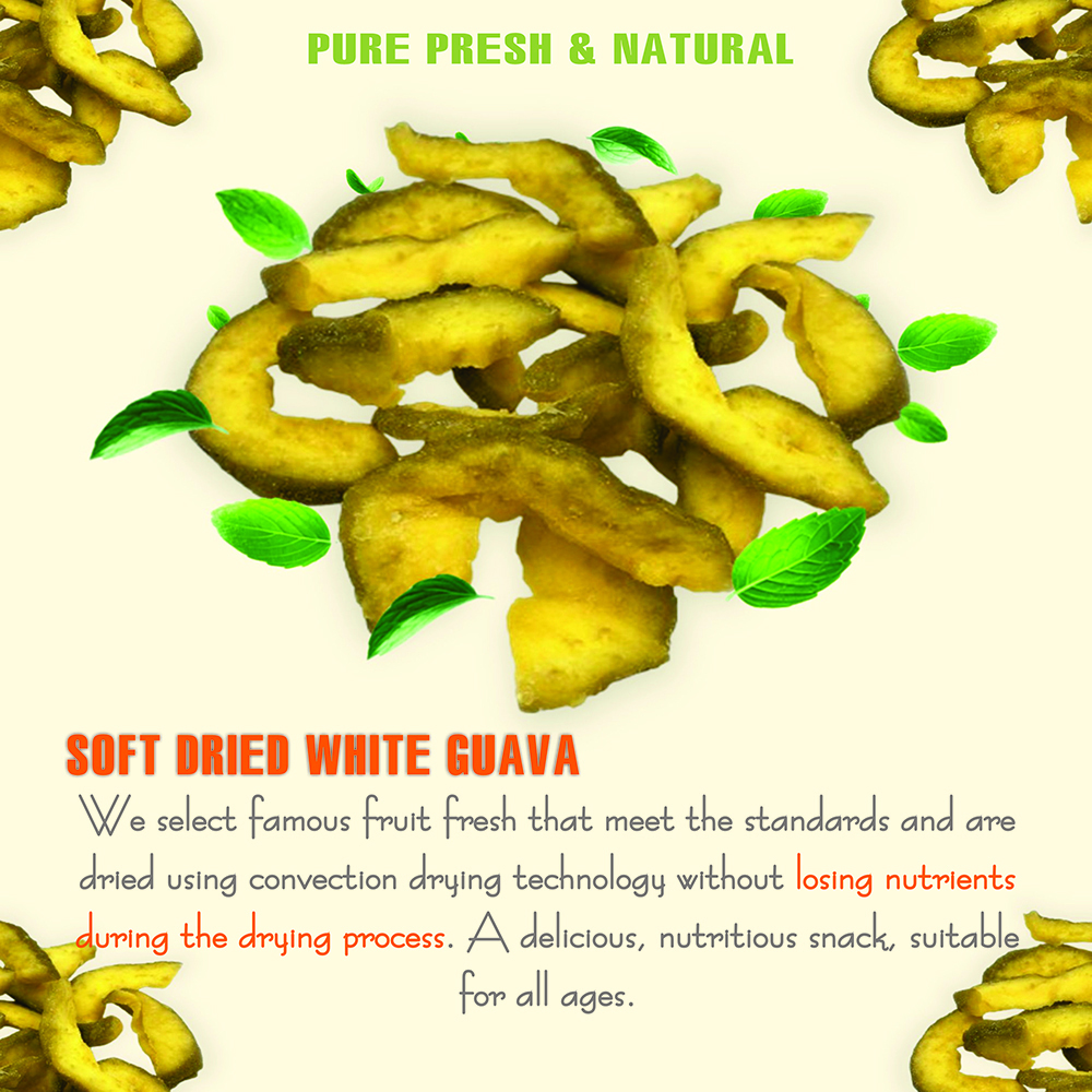 SOFT DRIED GUAVA  5.29oz (150g) VIETFARMFOOD: Convection dried fruit with a little sugar, salt, natural sweetness, soft when chewed. Suitable for snack, healthy dessert for all ages