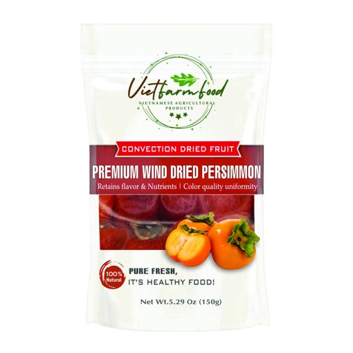 PREMIUM WIND DRIED PERSIMMON 5.29oz (150g) VIETFARMFOOD: Convection dried fruit with a little sugar, salt, natural sweetness, soft when chewed. Suitable for snack, healthy dessert for all ages 1 SOFT PREMIUM WIND DRIED PERSIMMON CONVECTION DRIED FRUIT Viet Farm Food Agricultural Products 84 0938838553 1