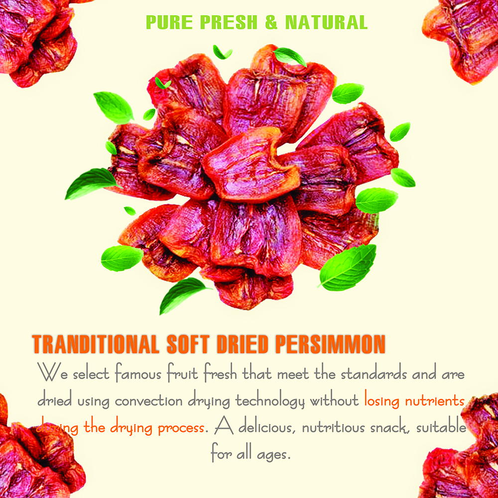 TRANDITIONAL DRIED PERSIMMON  5.29oz (150g) VIETFARMFOOD: Convection dried fruit with a little sugar, salt, natural sweetness, soft when chewed. Suitable for snack, healthy dessert for all ages