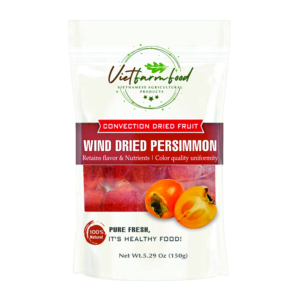 WIND DRIED PERSIMMON 5.29oz (150g) VIETFARMFOOD: Convection dried fruit with a little sugar, salt, natural sweetness, soft when chewed. Suitable for snack, healthy dessert for all ages