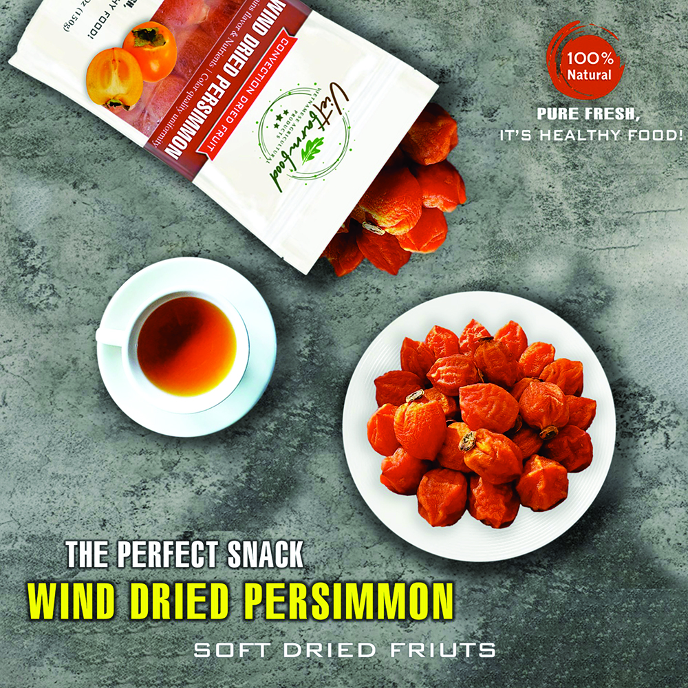 WIND DRIED PERSIMMON 5.29oz (150g) VIETFARMFOOD: Convection dried fruit with a little sugar, salt, natural sweetness, soft when chewed. Suitable for snack, healthy dessert for all ages