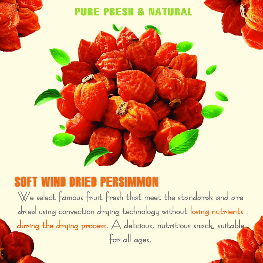 WIND DRIED PERSIMMON 5.29oz (150g) VIETFARMFOOD: Convection dried fruit with a little sugar, salt, natural sweetness, soft when chewed. Suitable for snack, healthy dessert for all ages
