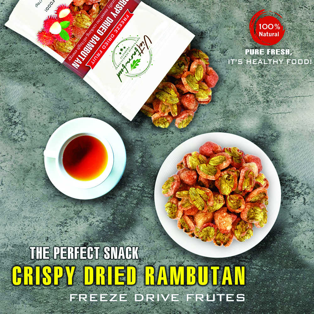 CRISPY DRIED RAMBUTAN 2.47 oz (70g) VIETFARMFOOD: Freeze-dried, no sugar added, naturally sweet. Nutritious, pure, and crunchy. Great for snacking, toppings, desserts, or healthy gifting.