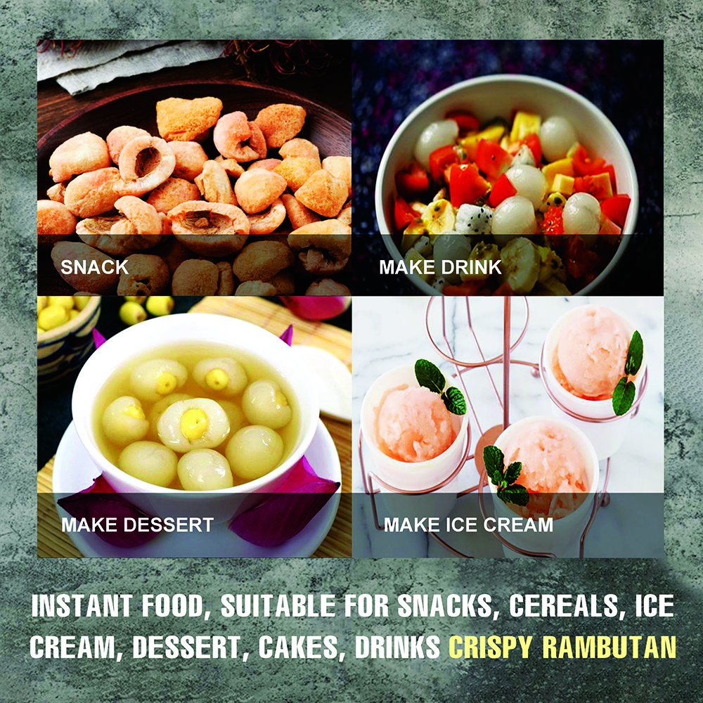 CRISPY DRIED RAMBUTAN 2.47 oz (70g) VIETFARMFOOD: Freeze-dried, no sugar added, naturally sweet. Nutritious, pure, and crunchy. Great for snacking, toppings, desserts, or healthy gifting.