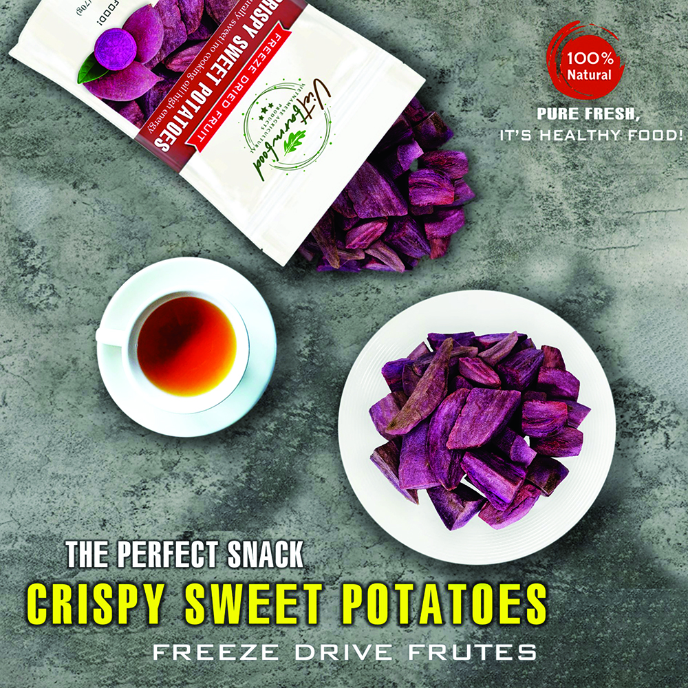 CRISPY SWEET POTATOES 2.47 oz (70g) VIETFARMFOOD: Freeze-dried, no sugar added, naturally sweet. Nutritious, pure, and crunchy. Great for snacking, toppings, desserts, or healthy gifting.