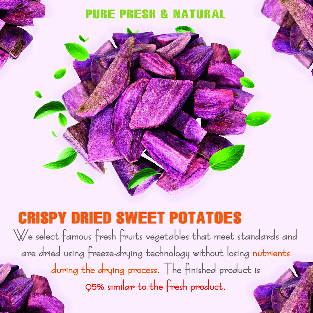 CRISPY SWEET POTATOES 2.47 oz (70g) VIETFARMFOOD: Freeze-dried, no sugar added, naturally sweet. Nutritious, pure, and crunchy. Great for snacking, toppings, desserts, or healthy gifting.