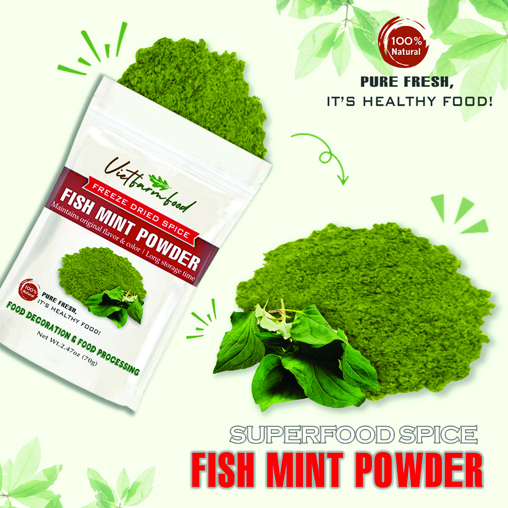 FISH MINT POWDER 2.47 Oz (70g) VIETFARMFOOD: Natural pure, convection dried seasoning made from real vegetable perfect for adding flavor to any meal, from cooking, baking, salad, soup, sauce