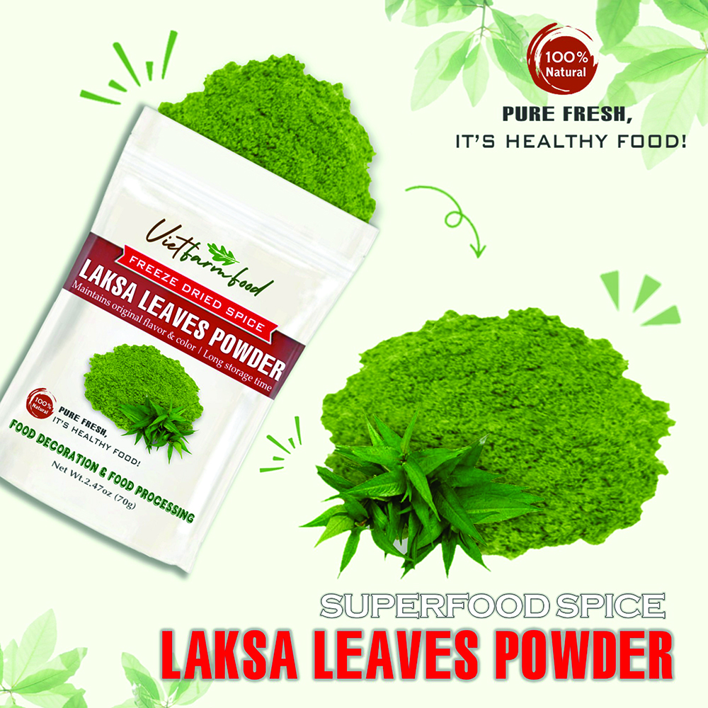 LAKSA LEAF POWDER  2.47 Oz (70g) VIETFARMFOOD Natural pure, convection dried seasoning made from real vegetable perfect for adding flavor to any meal, from cooking, baking, salad, soup, sauce