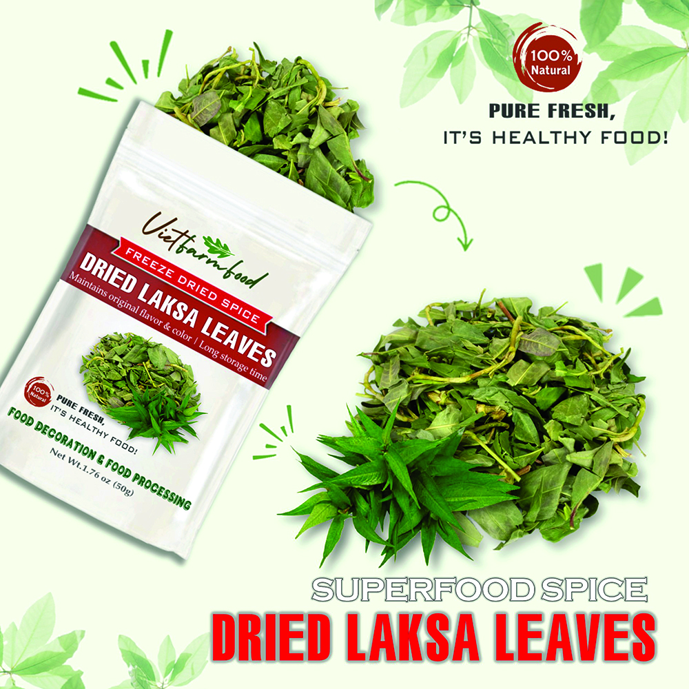 DRIED LAKSA LEAF 1.76 Oz (50g) VIETFARMFOOD: Natural pure, convection dried seasoning made from real vegetable perfect for adding flavor to any meal, from cooking, baking, salad, soup, sauce