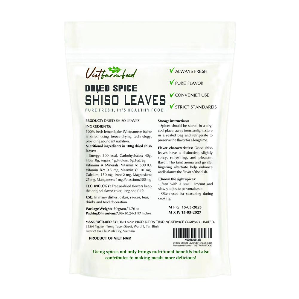 SHISO LEAVES POWDER 2.47 Oz (70g) VIETFARMFOOD: Natural pure, convection dried seasoning made from real vegetable perfect for adding flavor to any meal, from cooking, baking, salad, soup, sauce