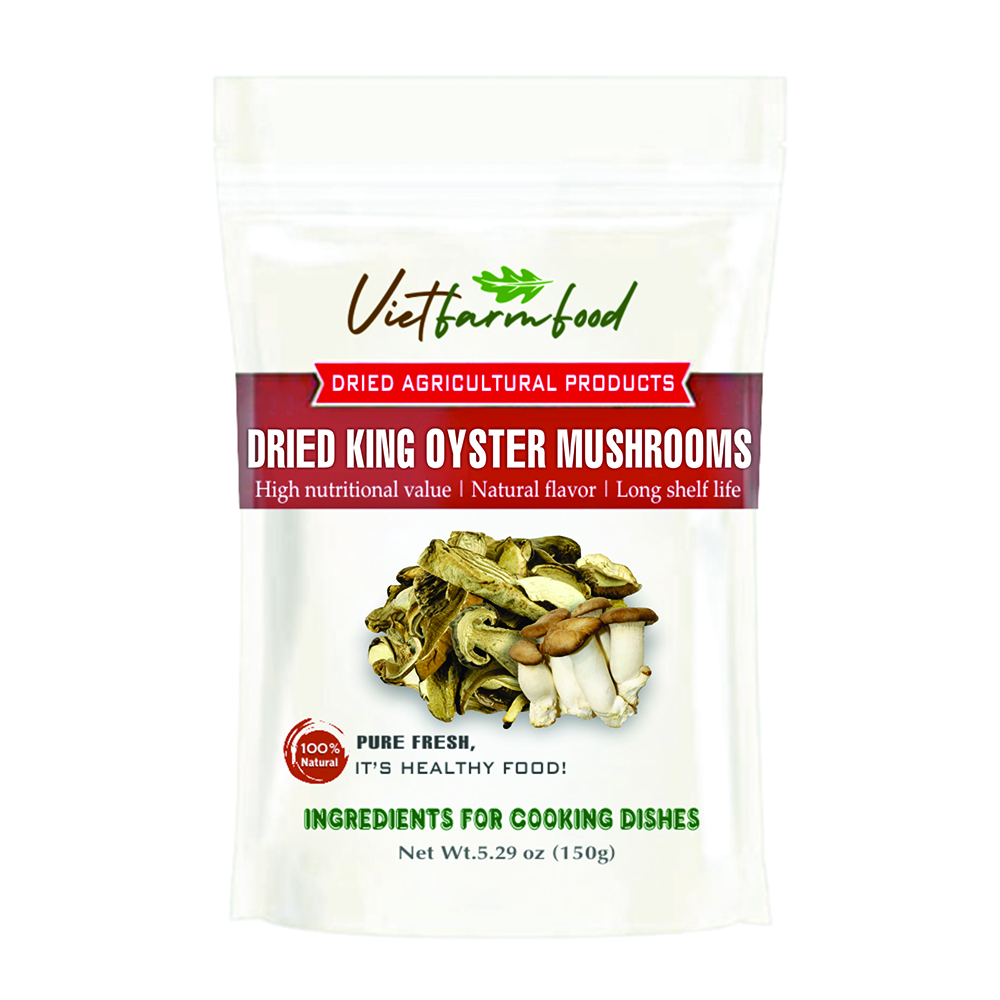 DRIED KING OYSTER MUSHROOM 5.29 Oz (150g) VIETFARMFOOD: Dried agricultural products with pure natural flavor. Used as cooking ingredient to prepare delicious, nutritious dish, suitable for vegetarian