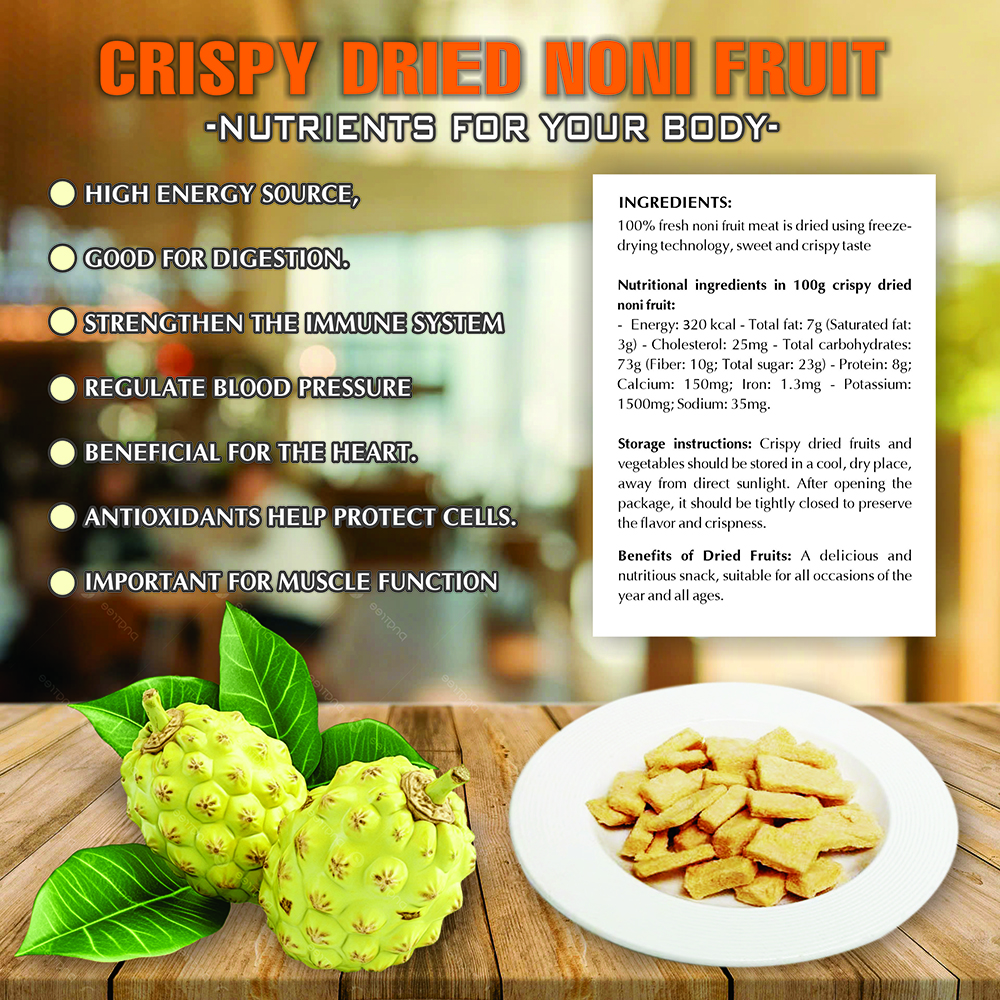 CRISPY DRIED NONI FRUIT 2.47 oz (70g) VIETFARMFOOD: Freeze-dried, no sugar added, naturally sweet. Nutritious, pure, and crunchy. Great for snacking, toppings, desserts, or healthy gifting.