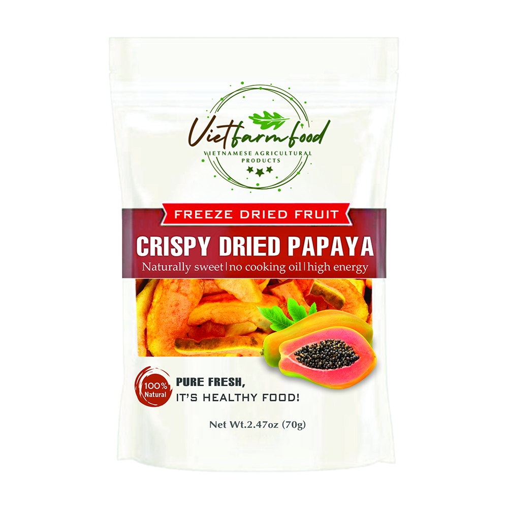 CRISPY DRIED PAPAYA 2.47 oz (70g) VIETFARMFOOD: Freeze-dried, no sugar added, naturally sweet. Nutritious, pure, and crunchy. Great for snacking, toppings, desserts, or healthy gifting.