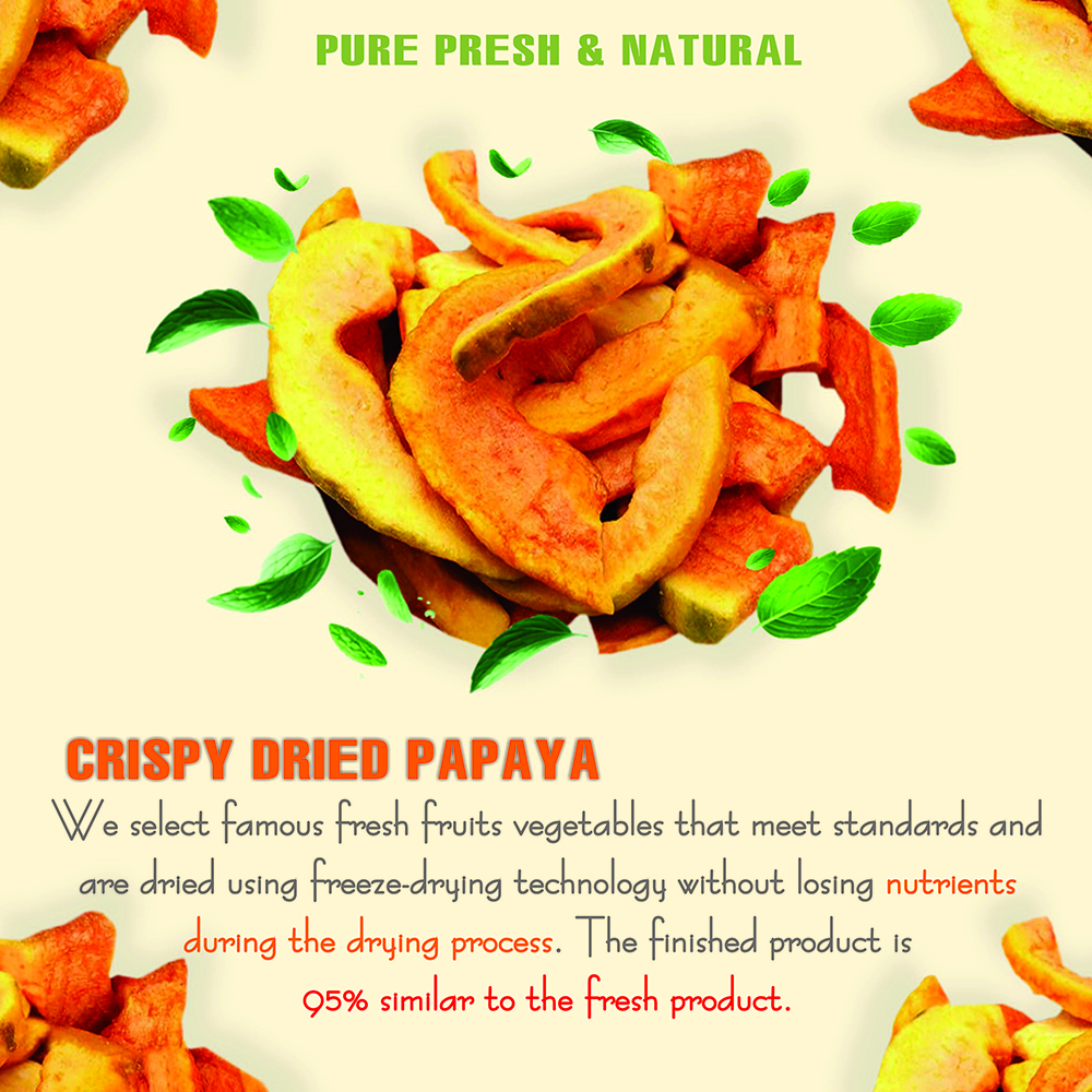 CRISPY DRIED PAPAYA 2.47 oz (70g) VIETFARMFOOD: Freeze-dried, no sugar added, naturally sweet. Nutritious, pure, and crunchy. Great for snacking, toppings, desserts, or healthy gifting.