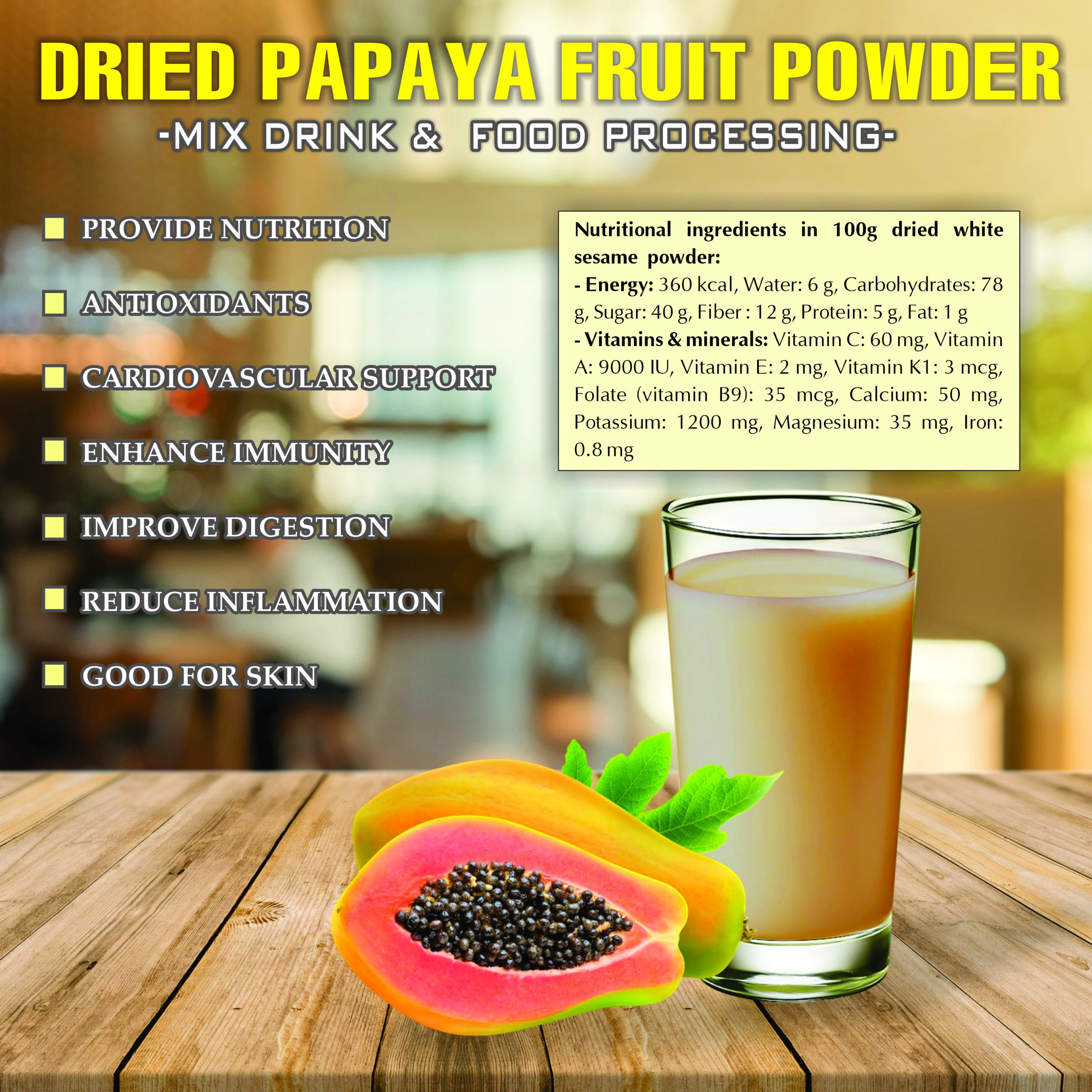PAPAYA FRUIT POWDER 2.47 oz (70g) VIETFARMFOOD: Pure freeze-dried fruit powder, made from real fruit with no added sugar - Perfect for daily nutrition to keep your body full of vitality.