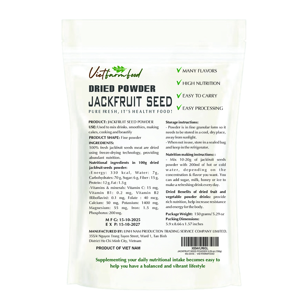 JACKFRUIT SEED POWDER 5.29 Oz (150g) VIETFARMFOOD: Pure freeze-dried fruit powder, made from real fruit with no added sugar - Perfect for daily nutrition to keep your body full of vitality.
