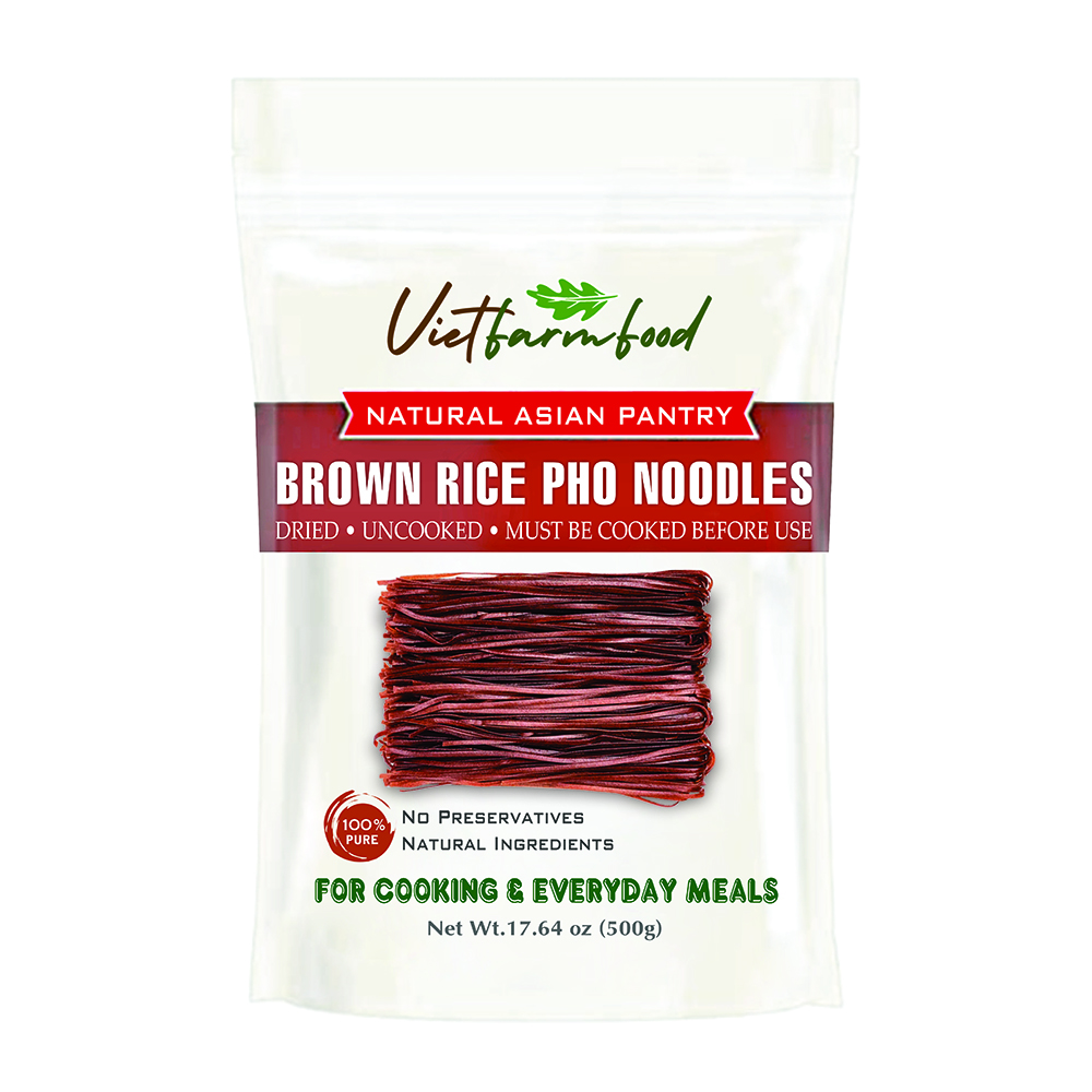 BROWN RICE PHO NOODLES VIETFARMFOOD - Traditional Dried Vietnamese Whole-Grain Rice Sticks - Soft and Tender Texture