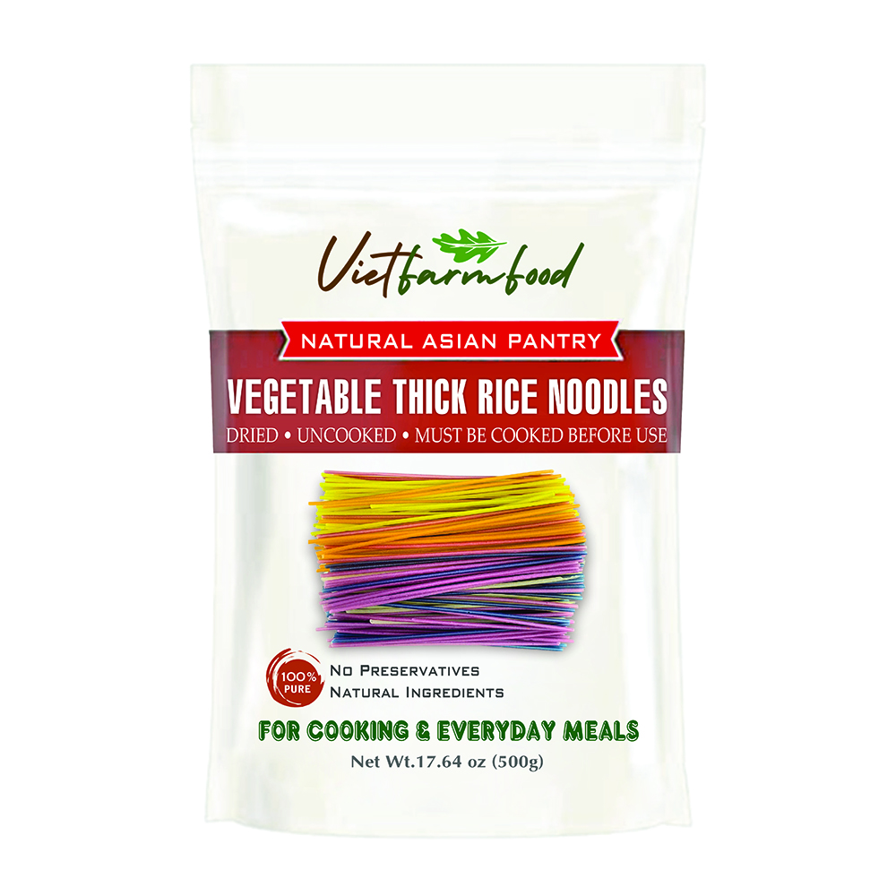 VEGETABLE THICK RICE NOODLES VIETFARMFOOD - Traditional Dried Vietnamese Rice Noodles - Thick, Soft, and Gently Chewy Texture