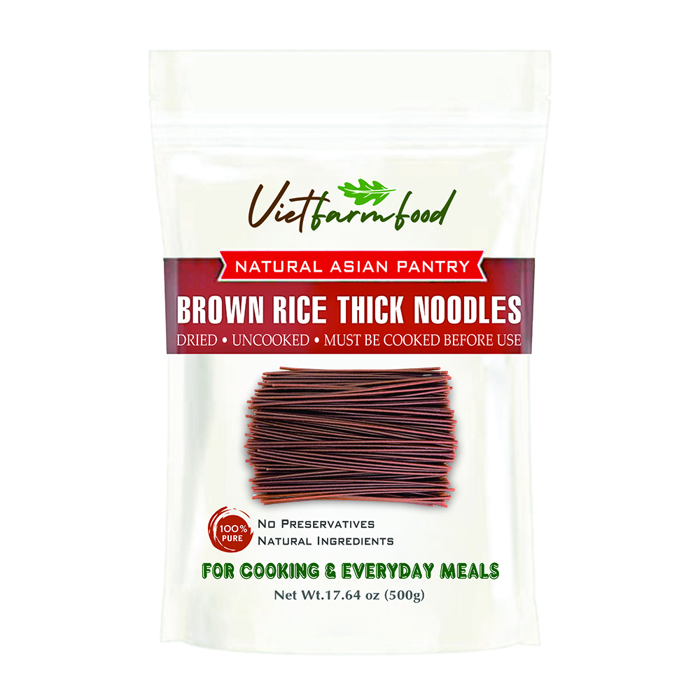 BROWN RICE THICK NOODLES VIETFARMFOOD - Traditional Dried Vietnamese Whole-Grain Rice Noodles - Soft and Hearty Texture