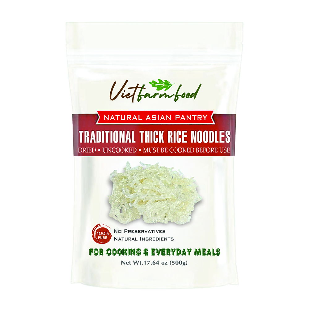 TRADITIONAL THICK RICE NOODLES VIETFARMFOOD - Authentic Dried Vietnamese Rice Noodles - Soft and Translucent Texture