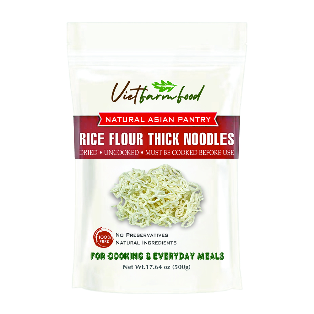 RICE FLOUR THICK NOODLES VIETFARMFOOD - Traditional Dried Vietnamese Rice Noodles - Soft and Slightly Chewy Texture