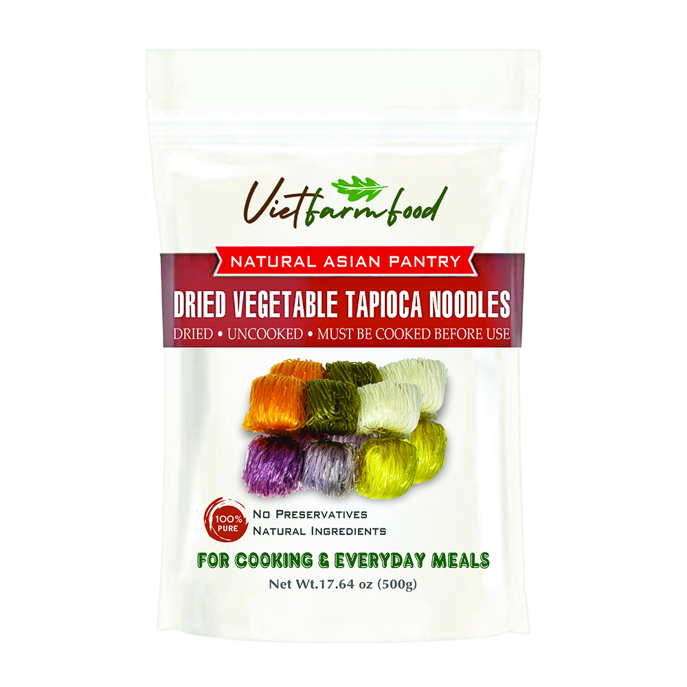 DRIED VEGETABLE TAPIOCA NOODLES VIETFARMFOOD - Traditional Dried Vietnamese Flat Noodles - Light and Smooth Texture