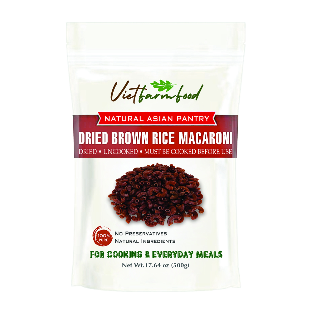 DRIED BROWN RICE MACARONI VIETFARMFOOD - Traditional Dried Vietnamese Whole-Grain Pasta - Soft and Pleasantly Chewy Texture