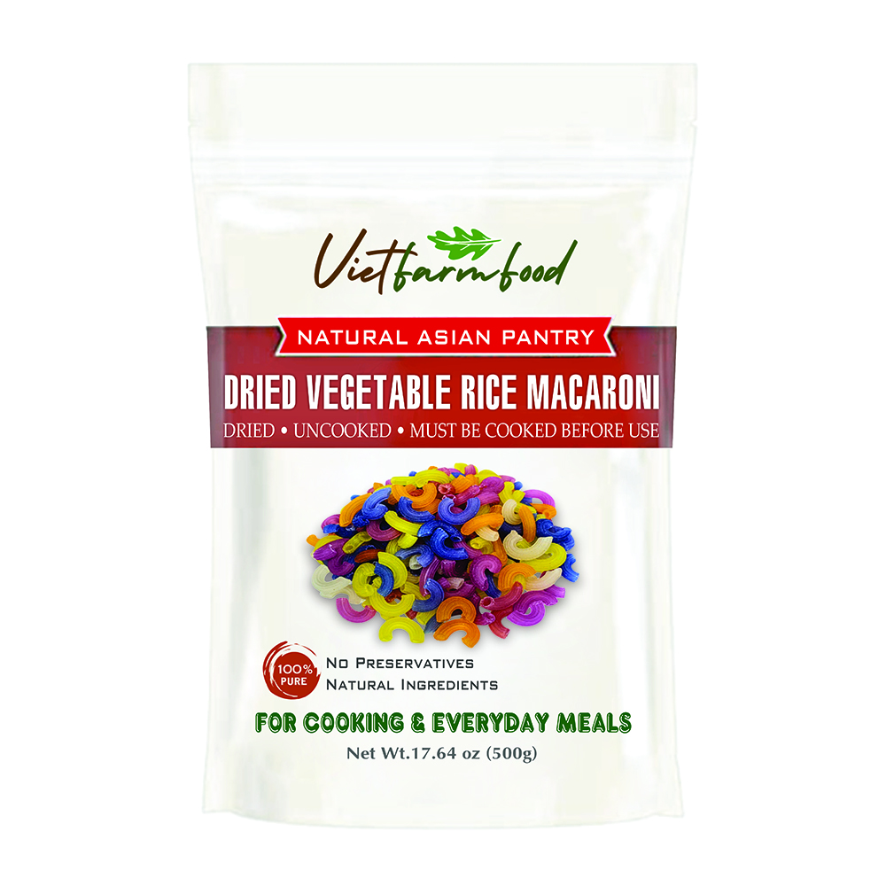 DRIED VEGETABLE RICE MACARONI VIETFARMFOOD - Traditional Dried Vietnamese Rice Pasta - Naturally Colorful and Slightly Chewy