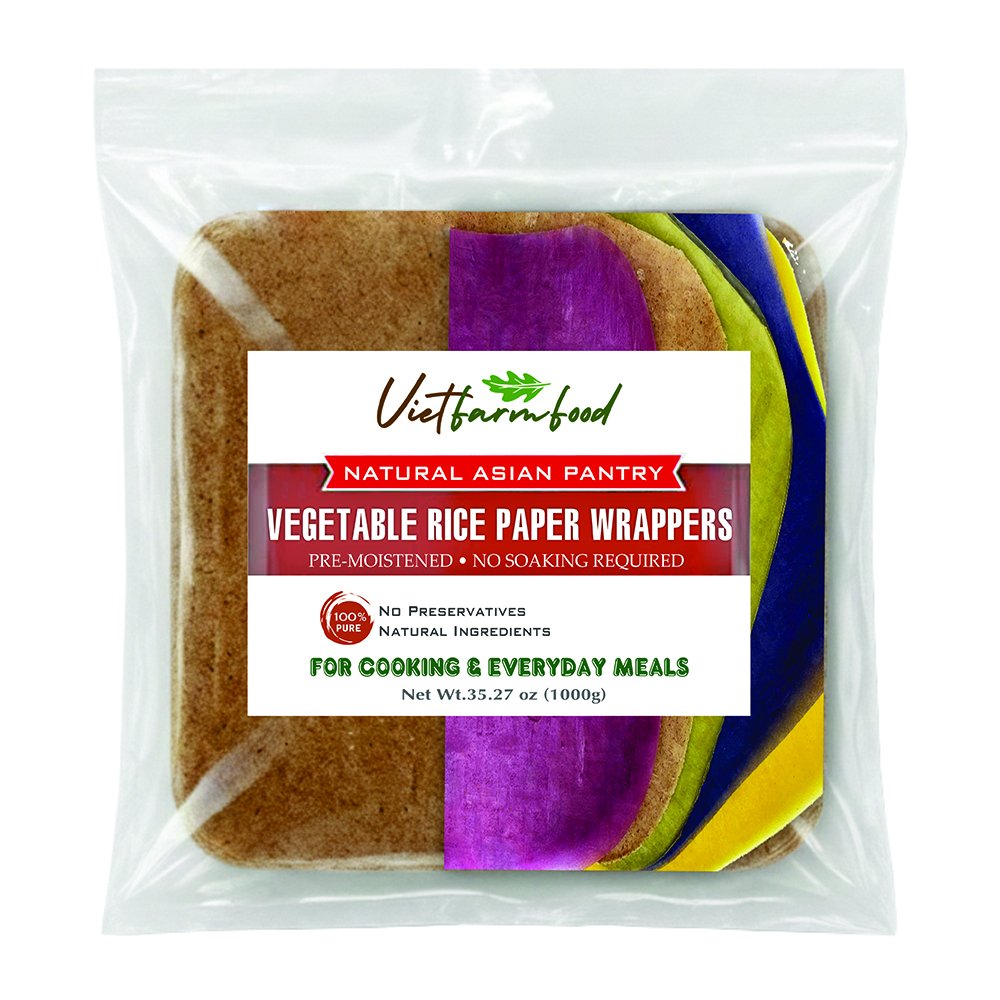 VEGETABLE RICE PAPER WRAPPERS VIETFARMFOOD - No Soaking Required Colorful Vietnamese Rice Sheets - Ready to Roll