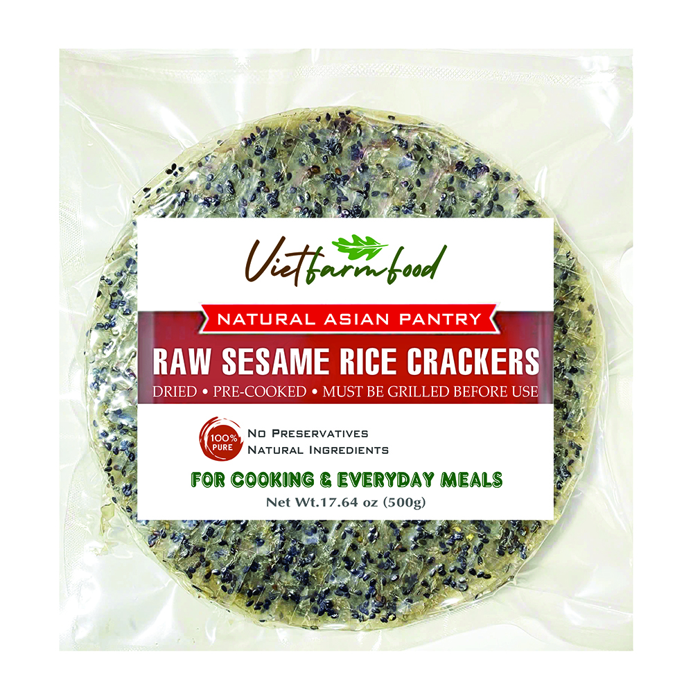 RAW SESAME RICE CRACKERS VIETFARMFOOD - Traditional Aromatic Vietnamese Crackers - Grill Before Use for Crispy Texture