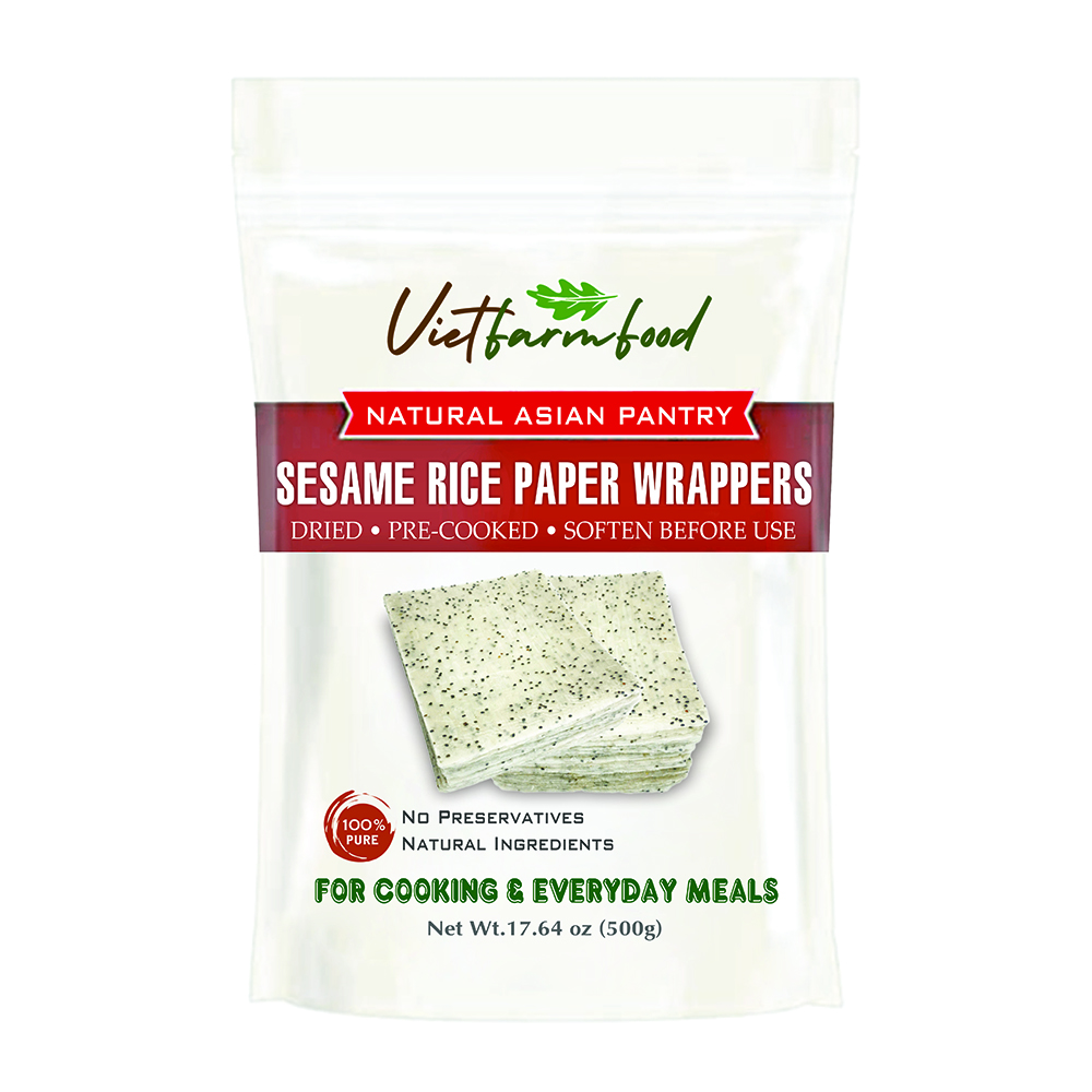SESAME RICE PAPER WRAPPERS VIETFARMFOOD - Traditional Black Sesame Rice Sheets - Authentic Texture for Rolling