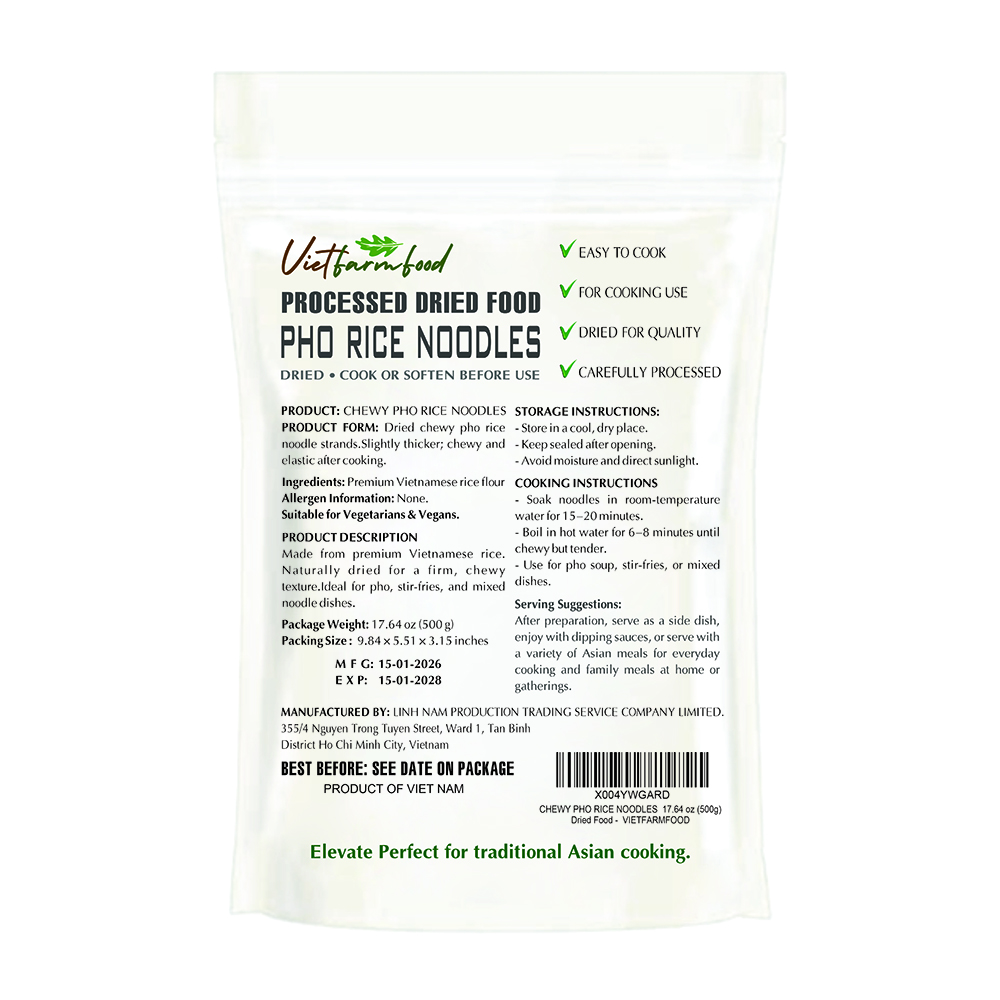CHEWY PHO RICE NOODLES VIETFARMFOOD - Traditional Dried Vietnamese Rice Sticks - Firm and Elastic Texture