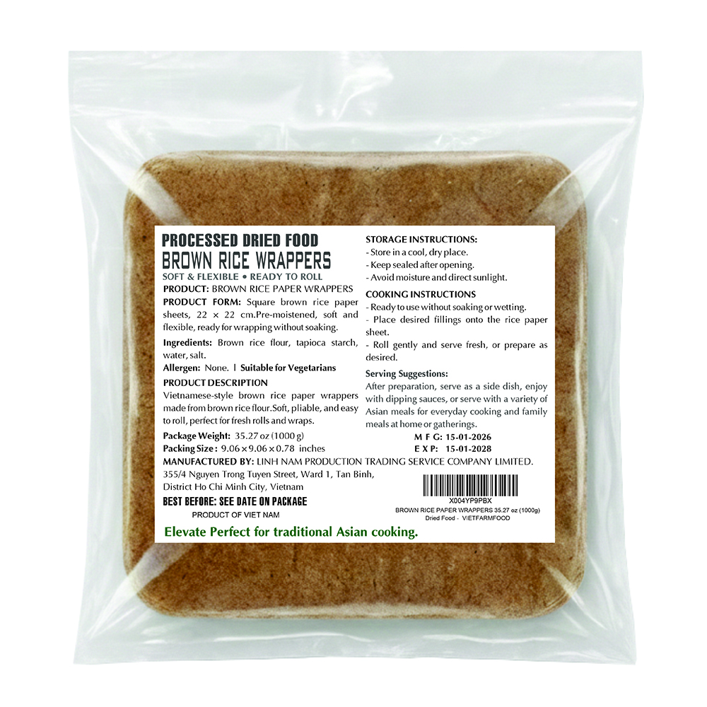 BROWN RICE PAPER WRAPPERS VIETFARMFOOD - No Soaking Required Whole Grain Vietnamese Rice Sheets - Ready to Roll