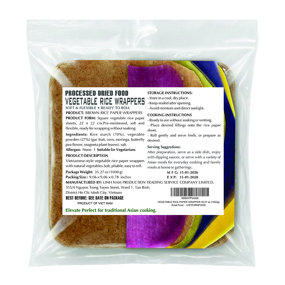 VEGETABLE RICE PAPER WRAPPERS VIETFARMFOOD - No Soaking Required Colorful Vietnamese Rice Sheets - Ready to Roll