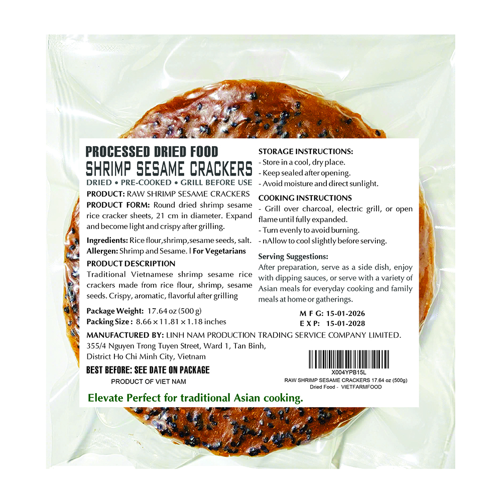 RAW SHRIMP SESAME CRACKERS VIETFARMFOOD - Traditional Aromatic Vietnamese Prawn Crackers - Grill Before Use for Crispy Texture