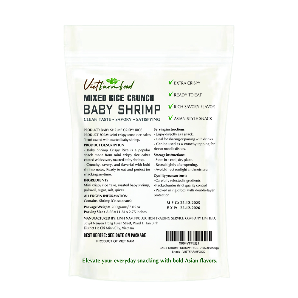 BABY SHRIMP CRISPY RICE VIETFARMFOOD: Savory, Aromatic & Crunchy – Ready to Enjoy, Authentic Seafood Snack