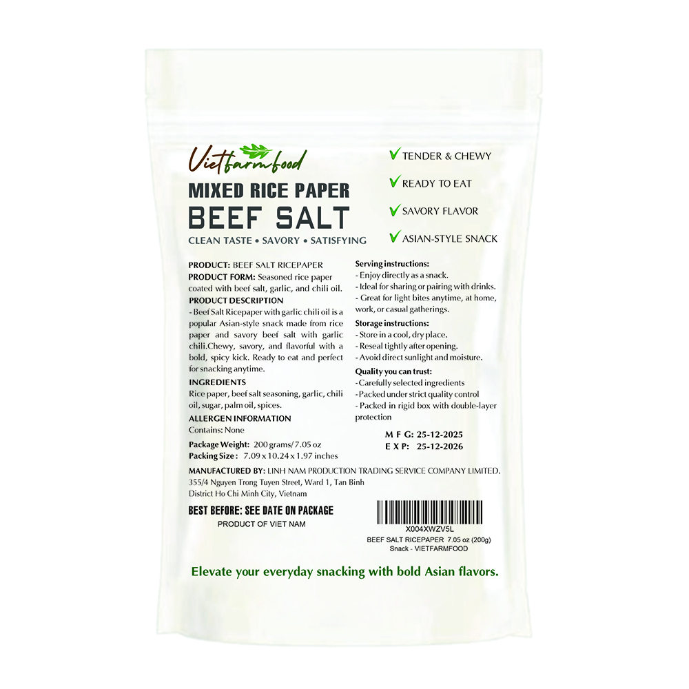 BEEF SALT RICEPAPER VIETFARMFOOD: Savory & Spicy – Ready to Enjoy, Gourmet Snack for Parties and Daily Enjoyment
