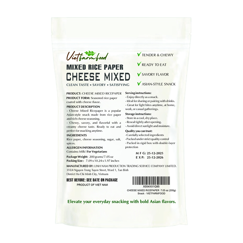 CHEESE MIXED RICEPAPER VIETFARMFOOD: Savory & Cheesy – Ready to Enjoy, Gourmet Snack for Parties and Daily Enjoyment