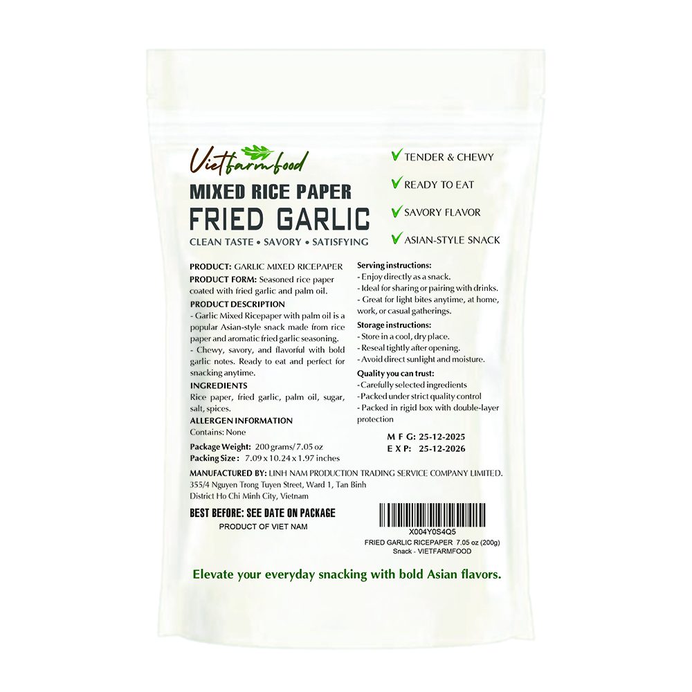 GARLIC MIXED RICEPAPER VIETFARMFOOD: Savory & Aromatic – Ready to Enjoy, Gourmet Snack for Parties and Daily Enjoyment