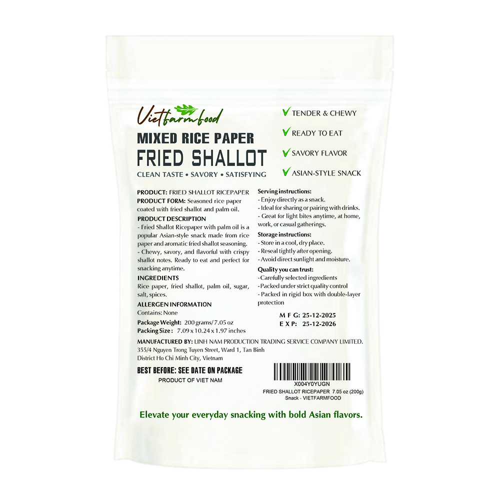 FRIED SHALLOT RICEPAPER VIETFARMFOOD: Savory & Crunchy – Ready to Enjoy, Gourmet Snack for Parties and Daily Enjoyment