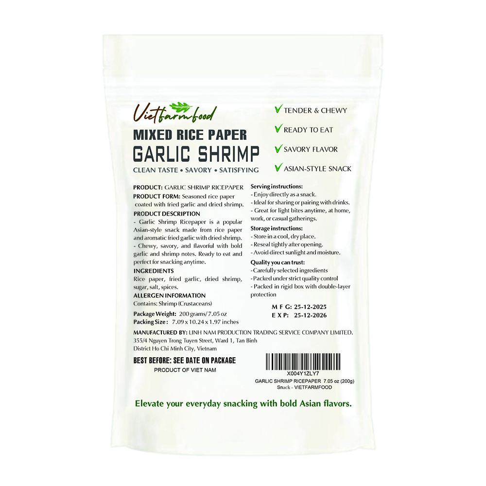 GARLIC SHRIMP RICEPAPER VIETFARMFOOD: Savory & Aromatic – Ready to Enjoy, Gourmet Snack for Parties and Daily Enjoyment